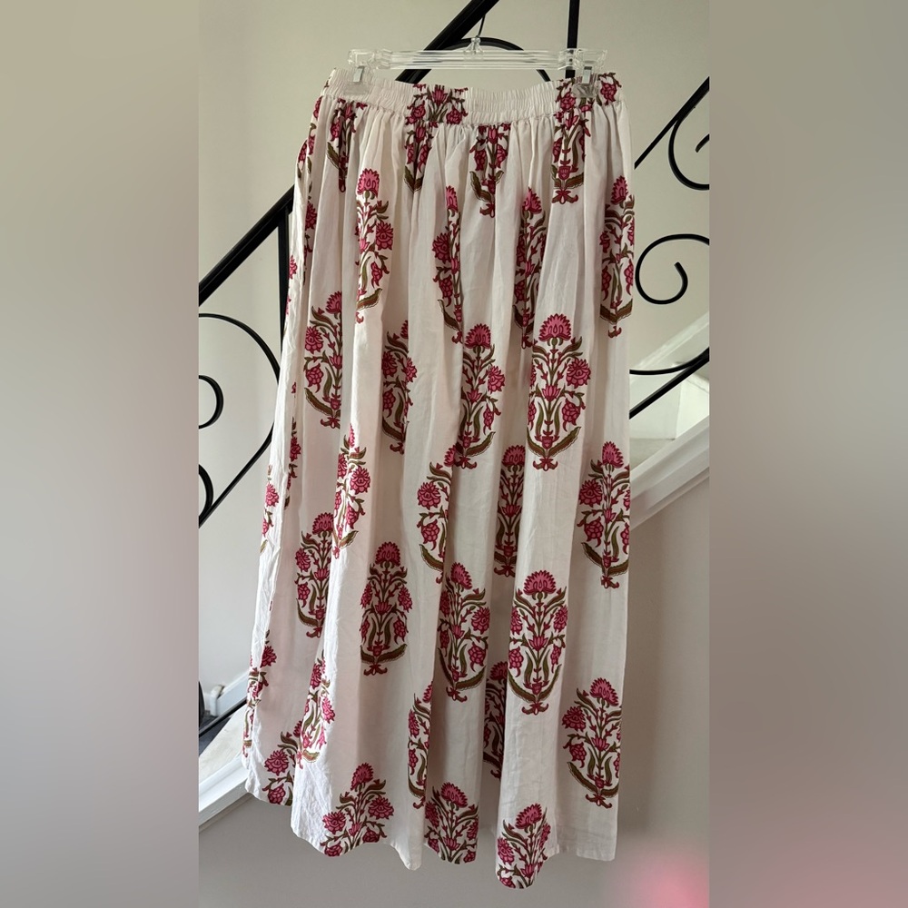 Women's White Skirt with Pink Floral Print